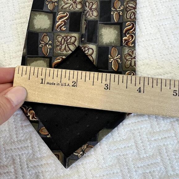 Vintage Protocol Platinum 100% Silk Black Grey Paisley Neck Tie 80s Checkered - Picture 8 of 8